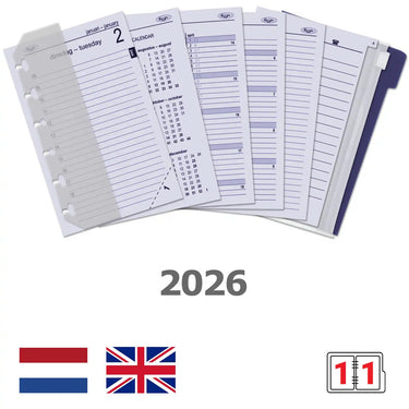6331-26 125 x 80 mm Pocket 6 Ring Agenda Organizer Inserts Daily Complete Set NL EN 2026